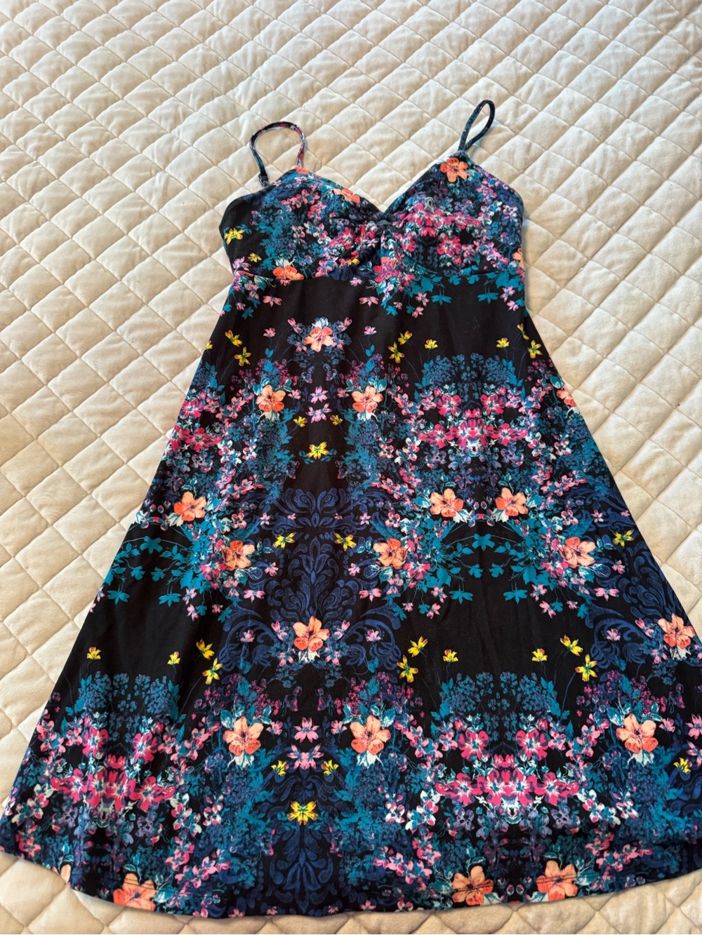 Mudd Black Dress with Teal & Coral Floral Print